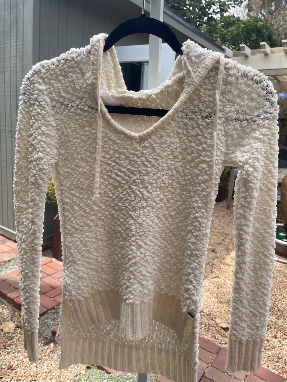 Cream Popcorn-Knit Hooded Sweater